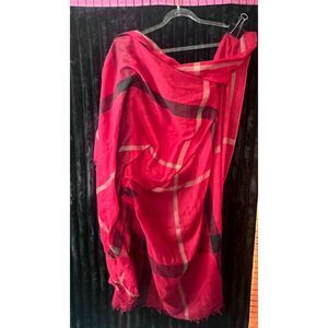 Women’s Red Plaid Oversized Shawl Wrap Scarf Fringe